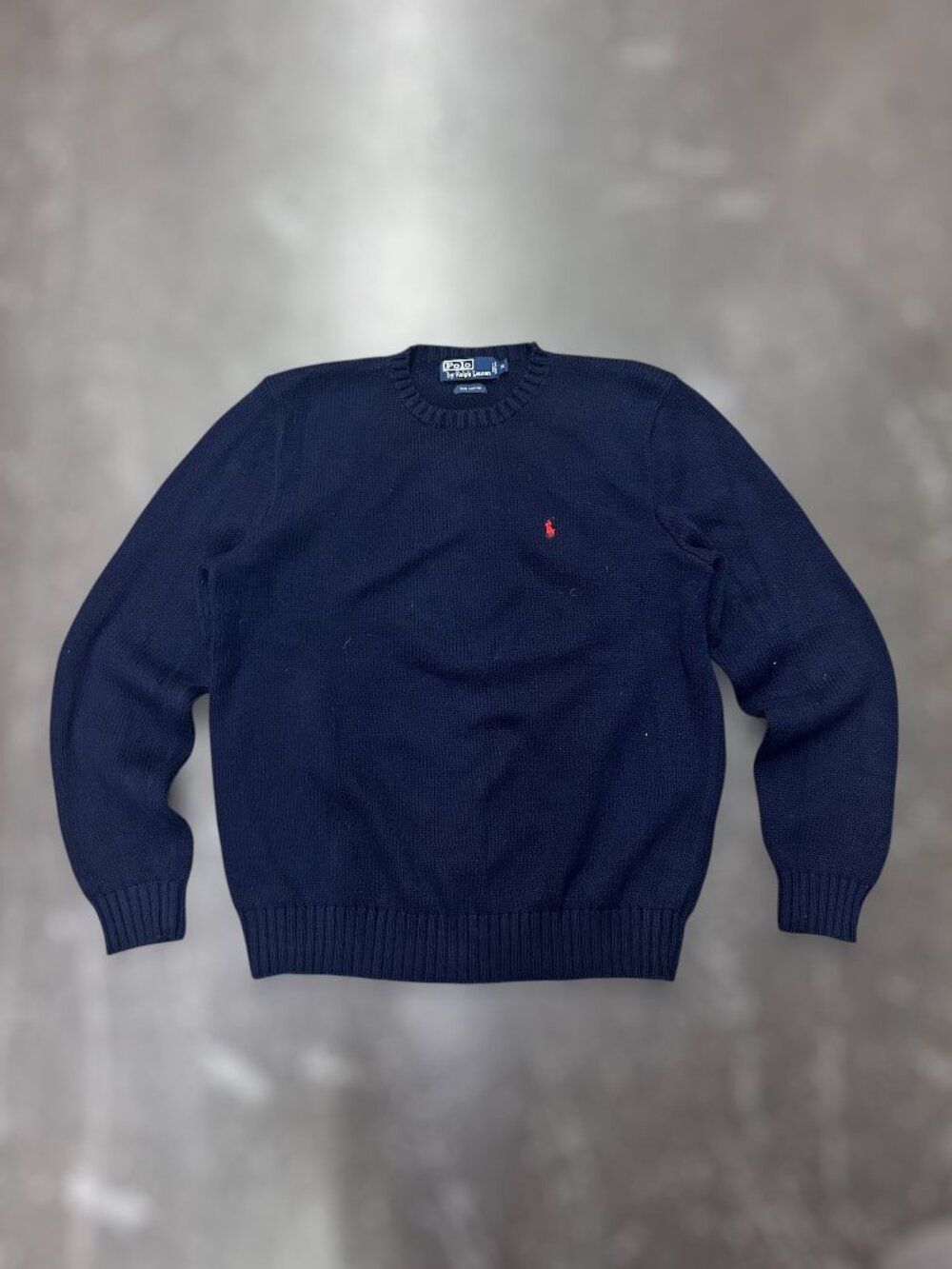 Polo Ralph Lauren Navy Crewneck Sweater Red Pony Logo Cotton Size M